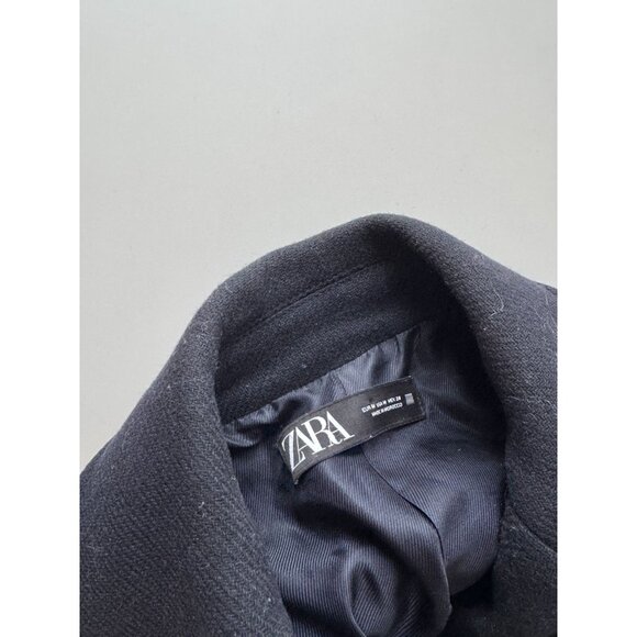 ZARA Navy Blue Wool Blend Double Breasted Short Peacoat Coat, Size M - Picture 10 of 12